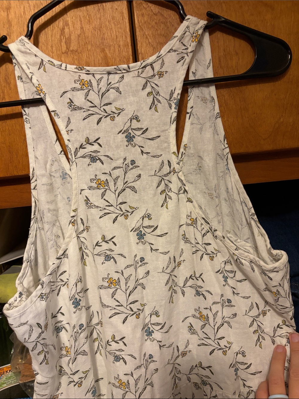 Universal Thread Cream Floral Racerback Dress with Subtle Green and Blue Print - Picture 3 of 4